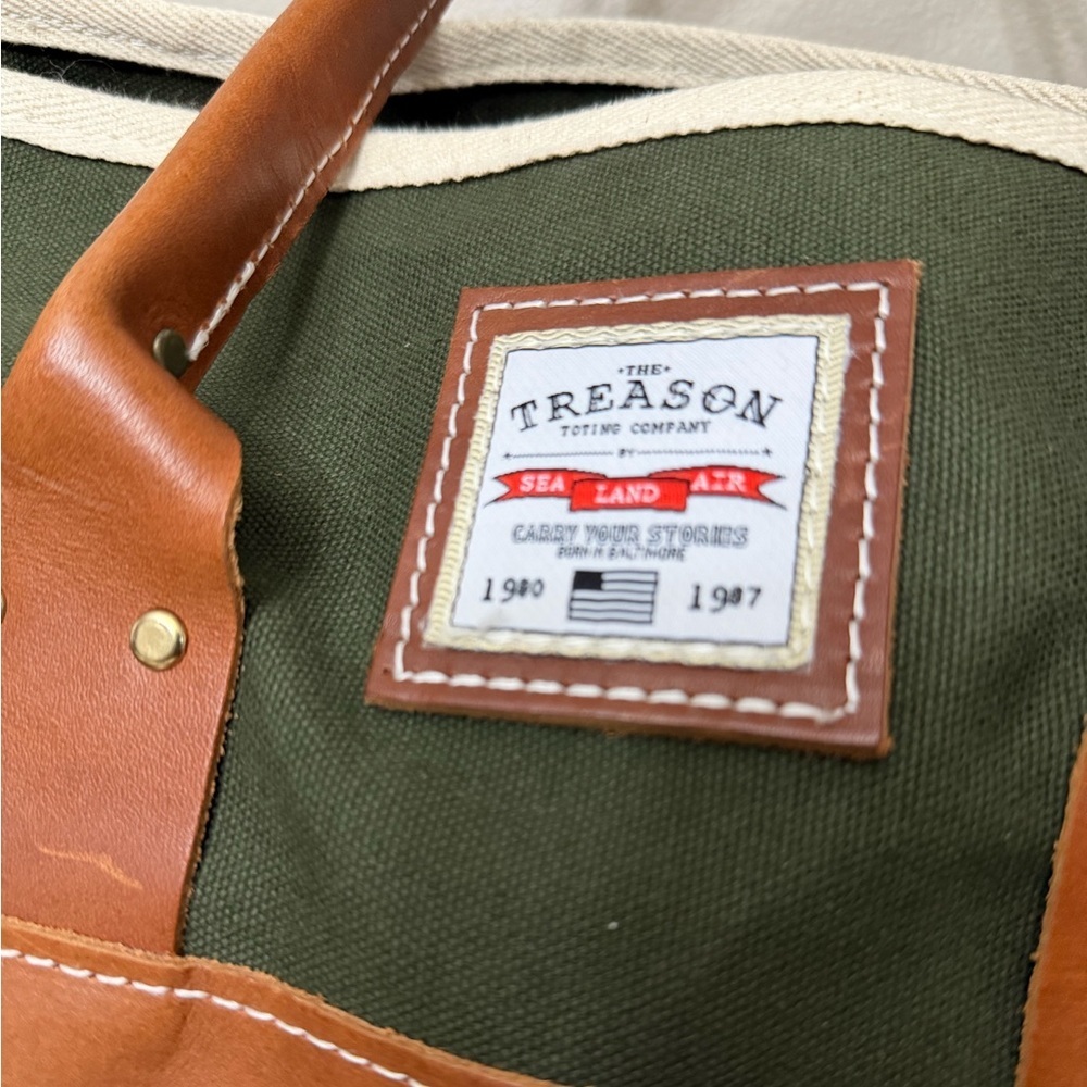 Rugged Green and Brown Canvas Tote Bag - Picture 2 of 6